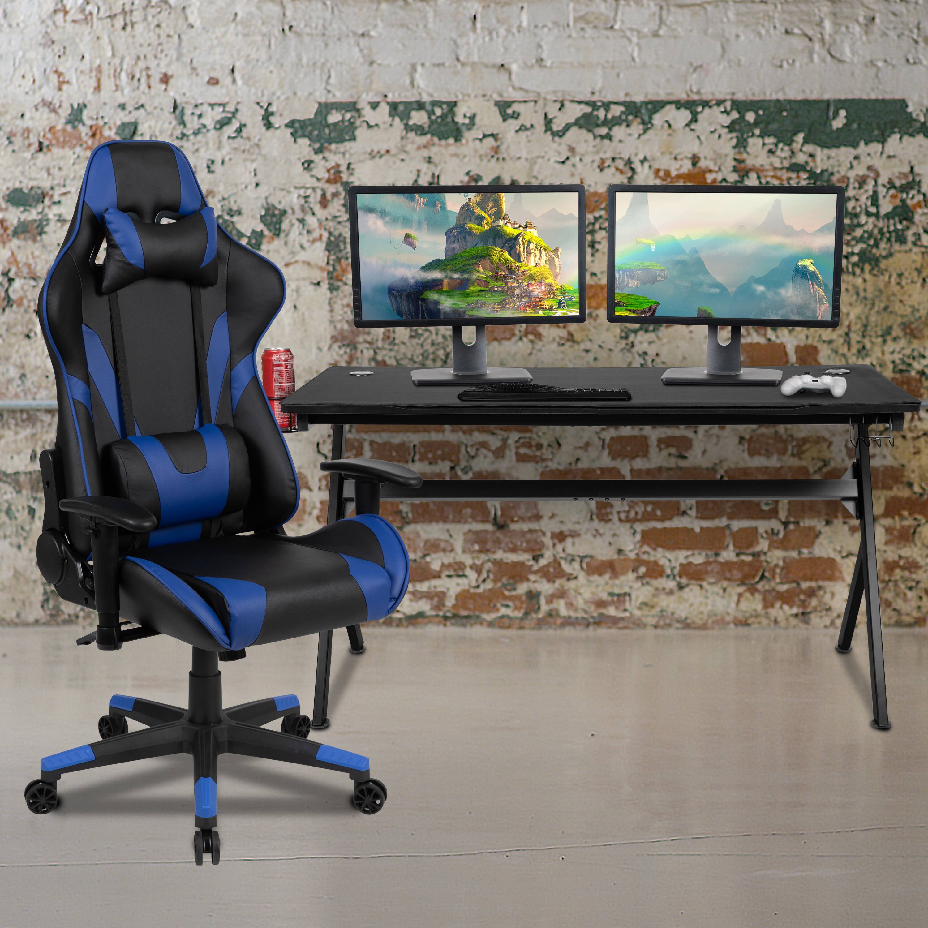 Alt View 1. Emma + Oliver - Gaming Desk Bundle - Cup/Headset Holder/Mouse Pad Top - Blue.