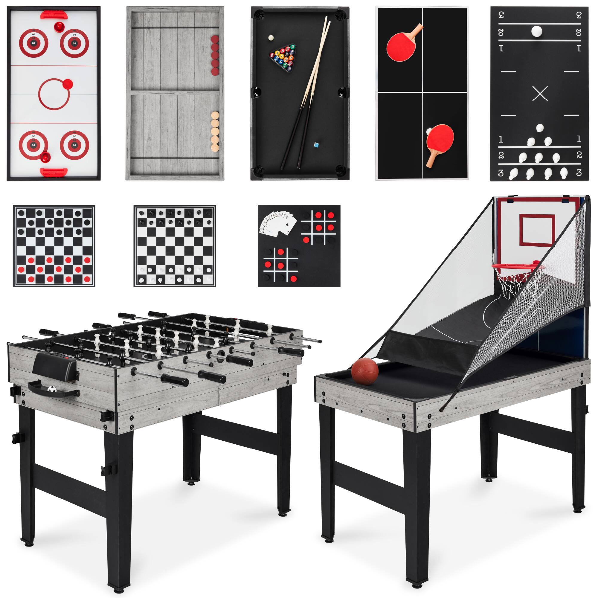 Front. Best Choice Products - Best Choice Products 13-in-1 Combo Game Table Set w/ Ping Pong, Foosball, Basketball, Hockey, Archery - Gray - Gray.
