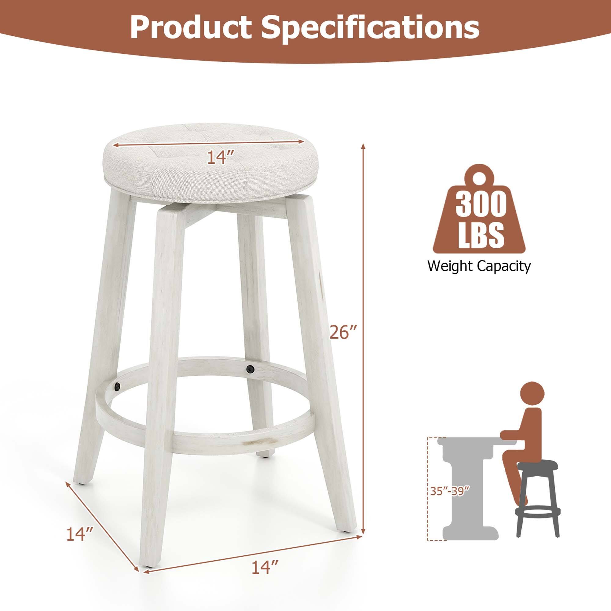 Product Specifications

- Seat Diameter: 14"
- Height: 26"
- Base Diameter: 14"
- Weight Capacity: 300 LBS
- Recommended Table Height: 35"-39"