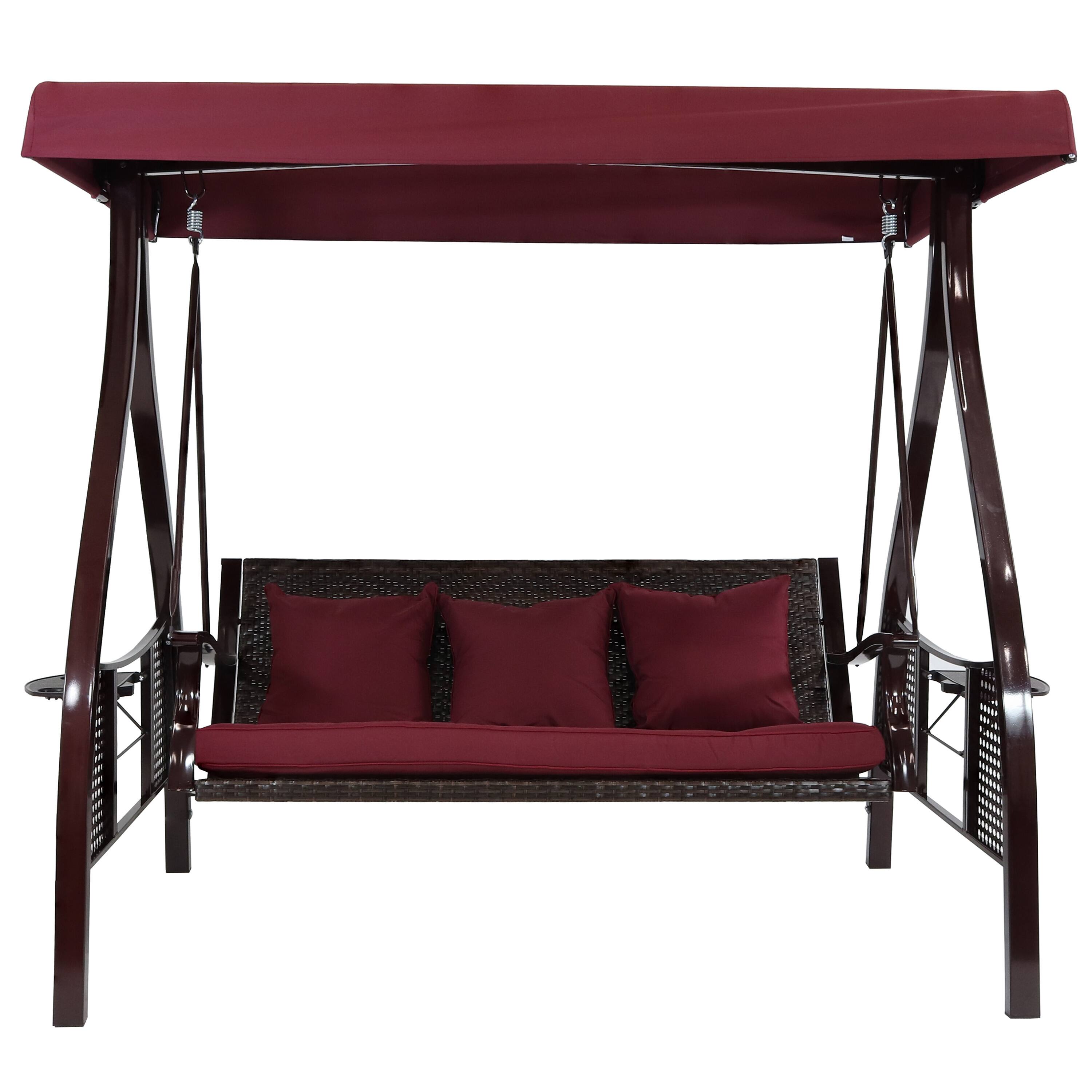 Alt View 8. Sunnydaze - 3-Person Steel Patio Swing Bench with Side Tables/Canopy - Dark Red.