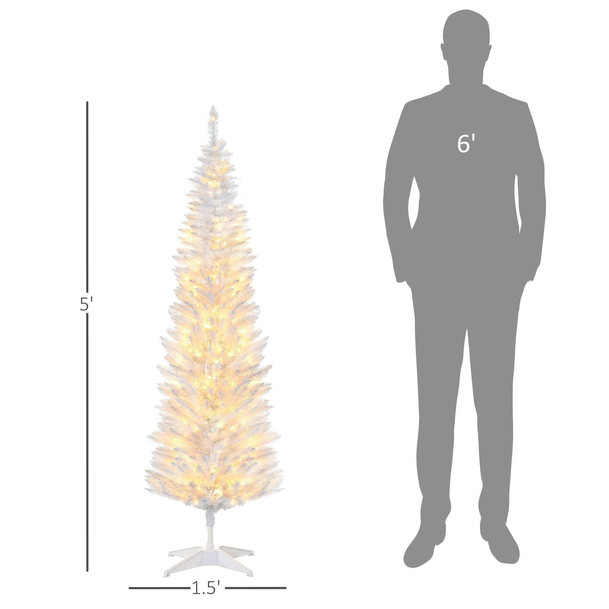Alt View 2. Homcom - Pre-Lit Slim Noble Fir Artificial Pencil Christmas Tree, 110 Warm White LEDs, 294 Tips - white.