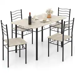 Costway - 5 Piece Dining Table Set 29.5" with 4 Chairs Wood Metal Kitchen Breakfast Furniture Natural - Beige