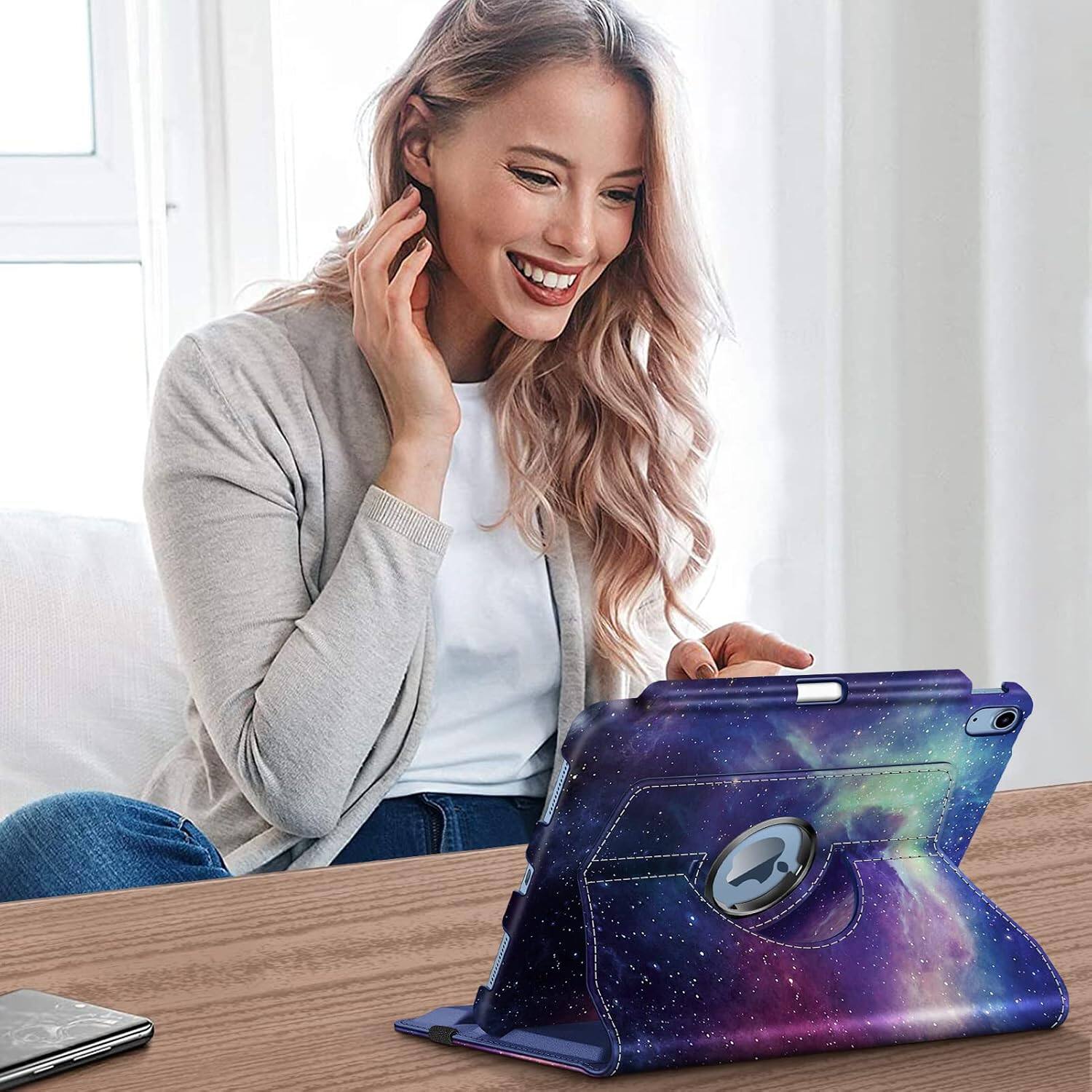 Alt View 3. Fintie - Rotating Case for iPad (A16) 11-inch 2025 and iPad 10th Gen 10.9 inch 2022, 360° Swivel Stand Magnetic Shockproof Cover - Galaxy.