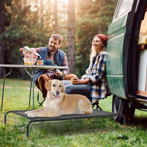 Alt View 9. Winado - Portable 50in Dog Bed, Cooling Raised Pet Cot, with Waterproof Textilene Mesh, Washable, Breathable for Indoor Outdoor - Black & White Stripes.