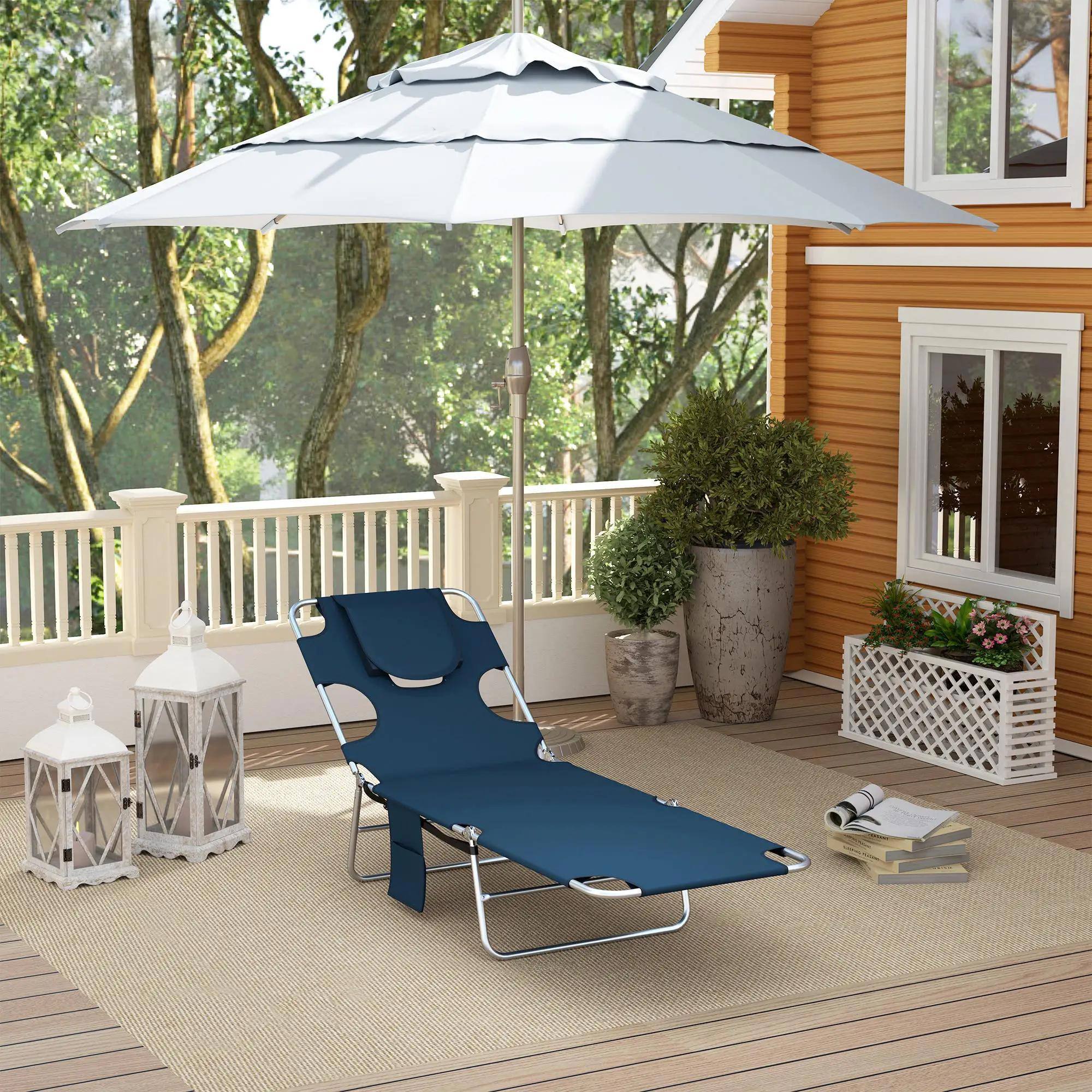 Alt View 5. Spaco - Spaco Folding Chaise Lounge Chair, 5 Position Sun Tanning, Face Hole,Pillow - Dark Blue.