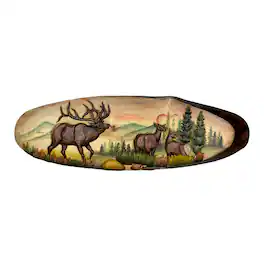 Zeckos - Elk Family Intarsia Wood Oval Wall Sculpture 13x40 Rustic Cabin Decor - Brown