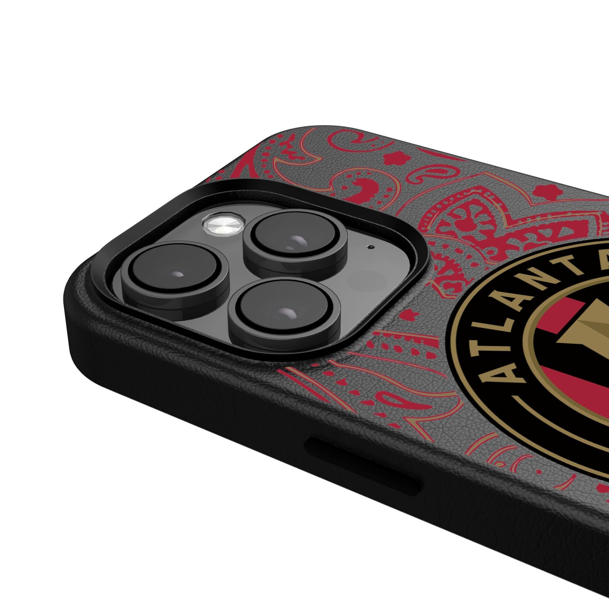 Alt View 3. Keyscaper - Black Atlanta United FC iPhone Magnetic Bump Case - 15 Pro - Black.