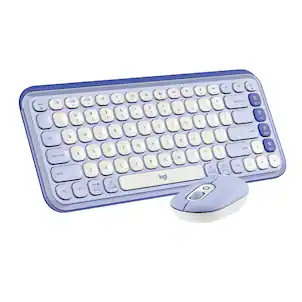 Logitech - POP ICON COMBO Compact TKL Wireless Bluetooth Keyboard and Mouse Bundle with Programmable Quiet Keys and Buttons - Lilac & Off-White