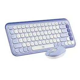 Logitech - POP ICON COMBO Compact TKL Wireless Bluetooth Keyboard and Mouse Bundle with Programmable Quiet Keys and Buttons - Lilac & Off-White