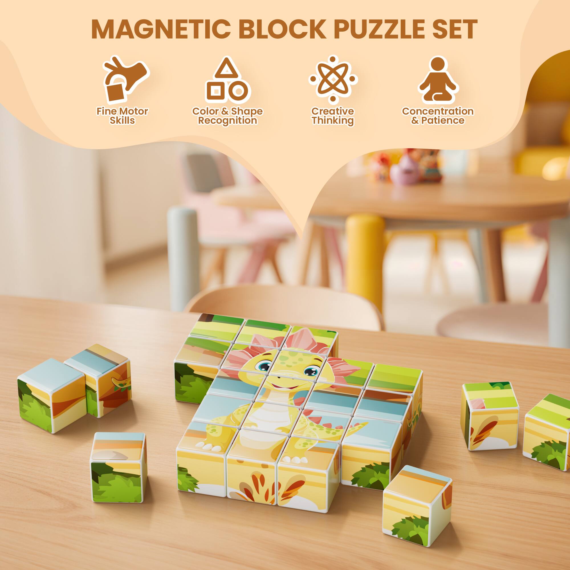 MAGNETIC BLOCK PUZZLE SET

- Fine Motor Skills
- Color & Shape Recognition
- Creative Thinking
- Concentration & Patience