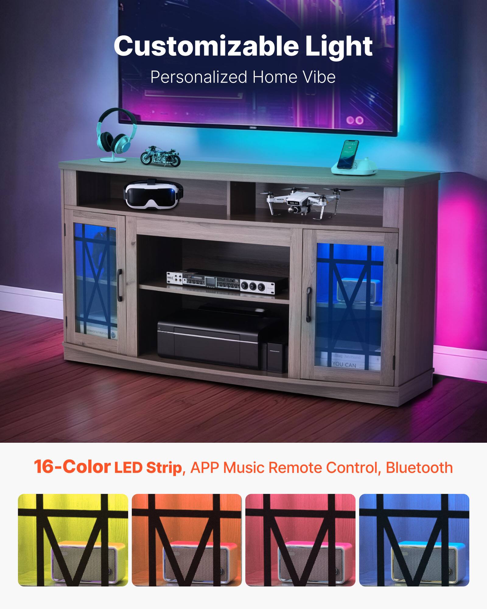 Customizable Light Personalized Home Vibe - 16-Color LED Strip, APP Music Remote Control, Bluetooth