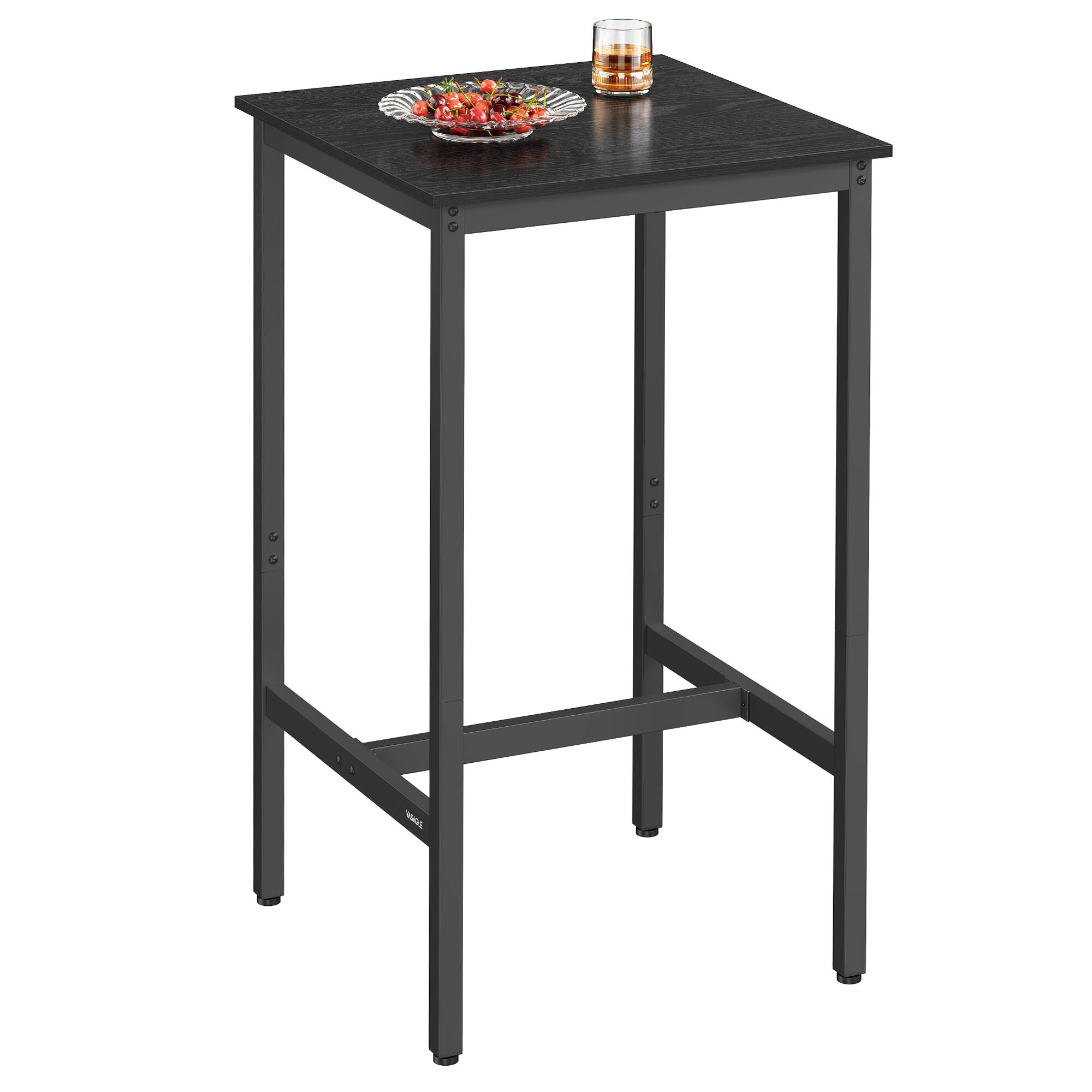 Front. Songmics Home - Bar Table, Small Kitchen Dining High Top Pub Cocktail Table for Living Room Party, Sturdy Metal Frame - Ebony Black and Ink Black.