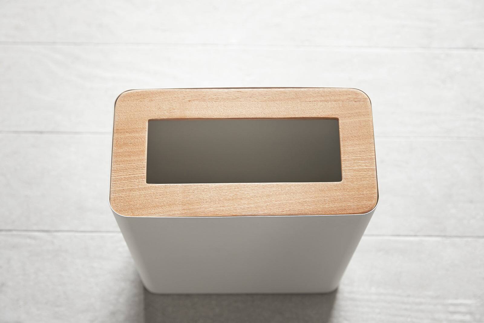 Alt View 1. Yamazaki Home - Trash Can - Rectangle - Steel + Wood - Black.