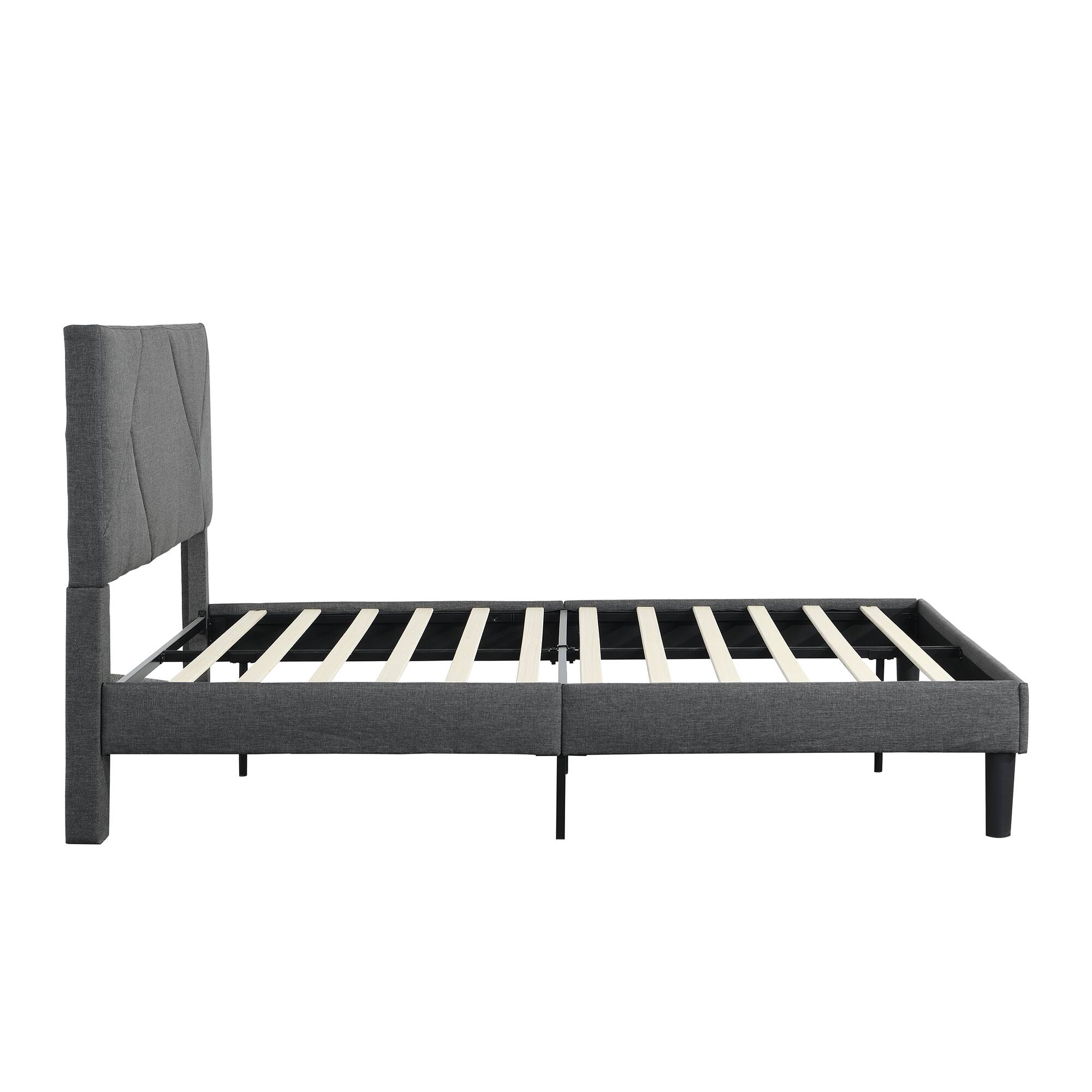 Alt View 1. LUCKY ONE - Full Size Upholstered Platform Bed Frame with Headboard - Gray.