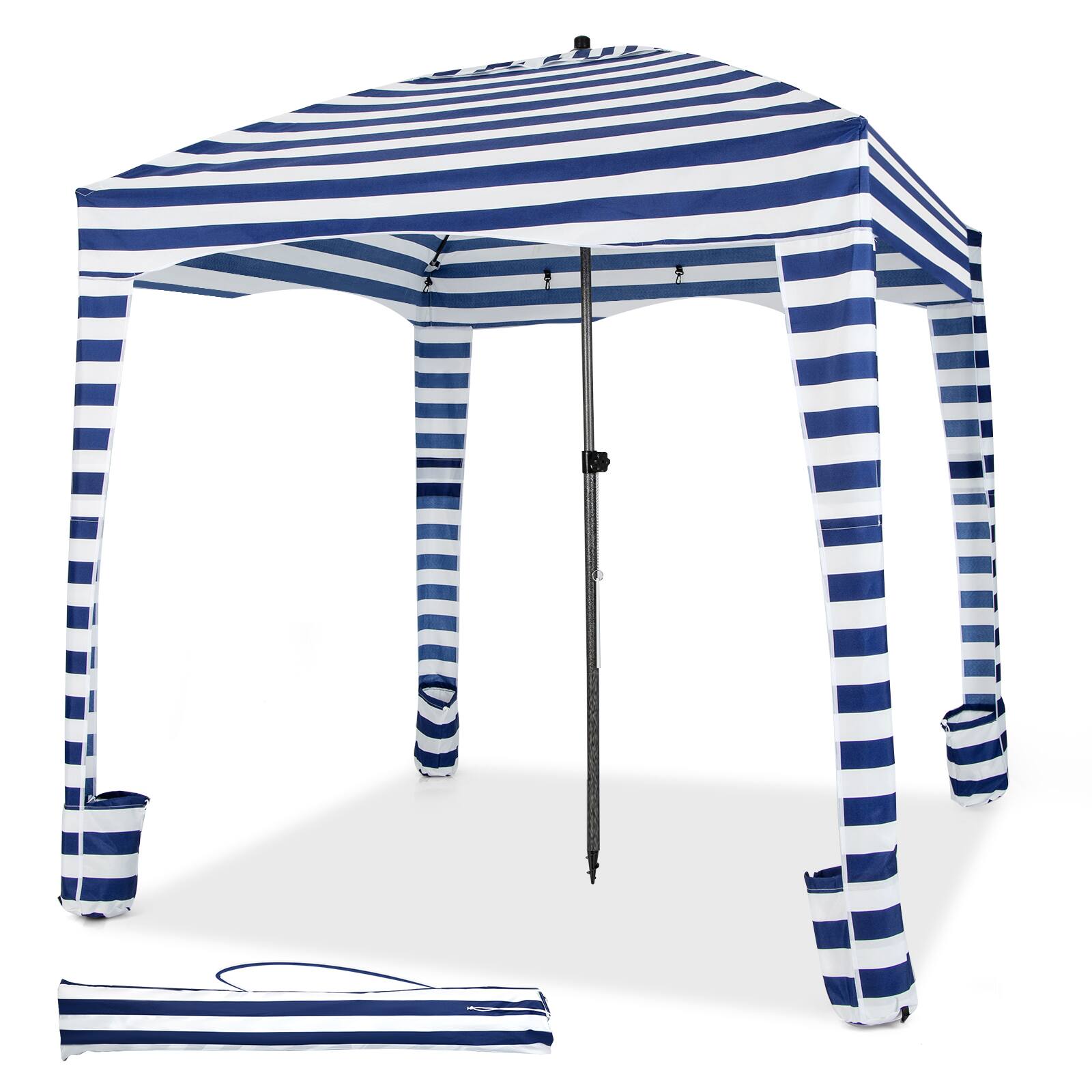 Alt View 16. Costway - 6 x 6FT Foldable Beach Cabana Tent with  Carrying Bag Detachable Sidewall - Blue+White.