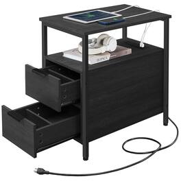 Songmics Home - Side Table with Charging Station, Narrow End Table with 2 Drawers, Slim Nightstand and Bedside Table with Storage - Black
