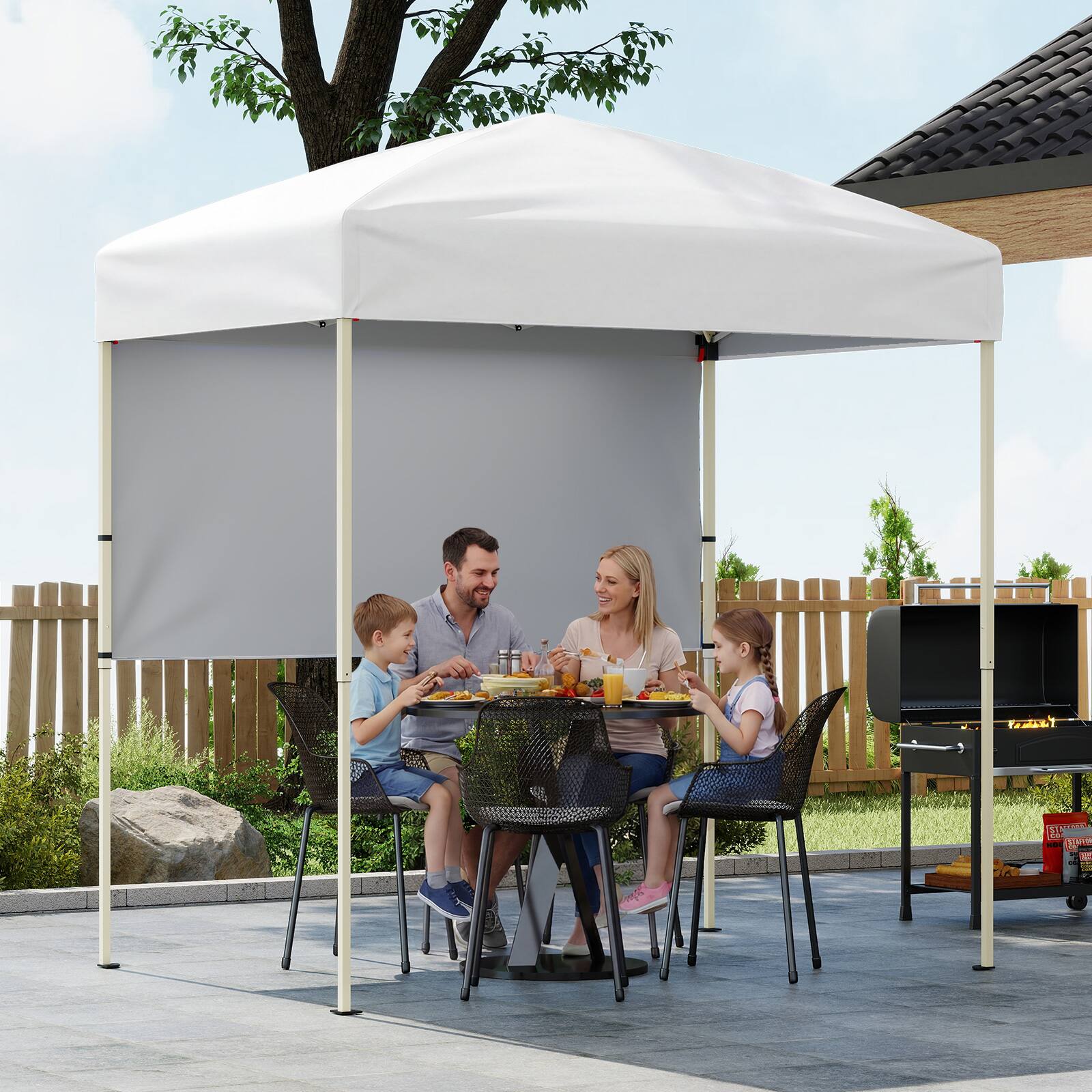 Alt View 4. Costway - Costway Pop-Up Canopy Tent with 1 Half Sidewall, Easy Setup Folding Outdoor Sun Shelter - White.