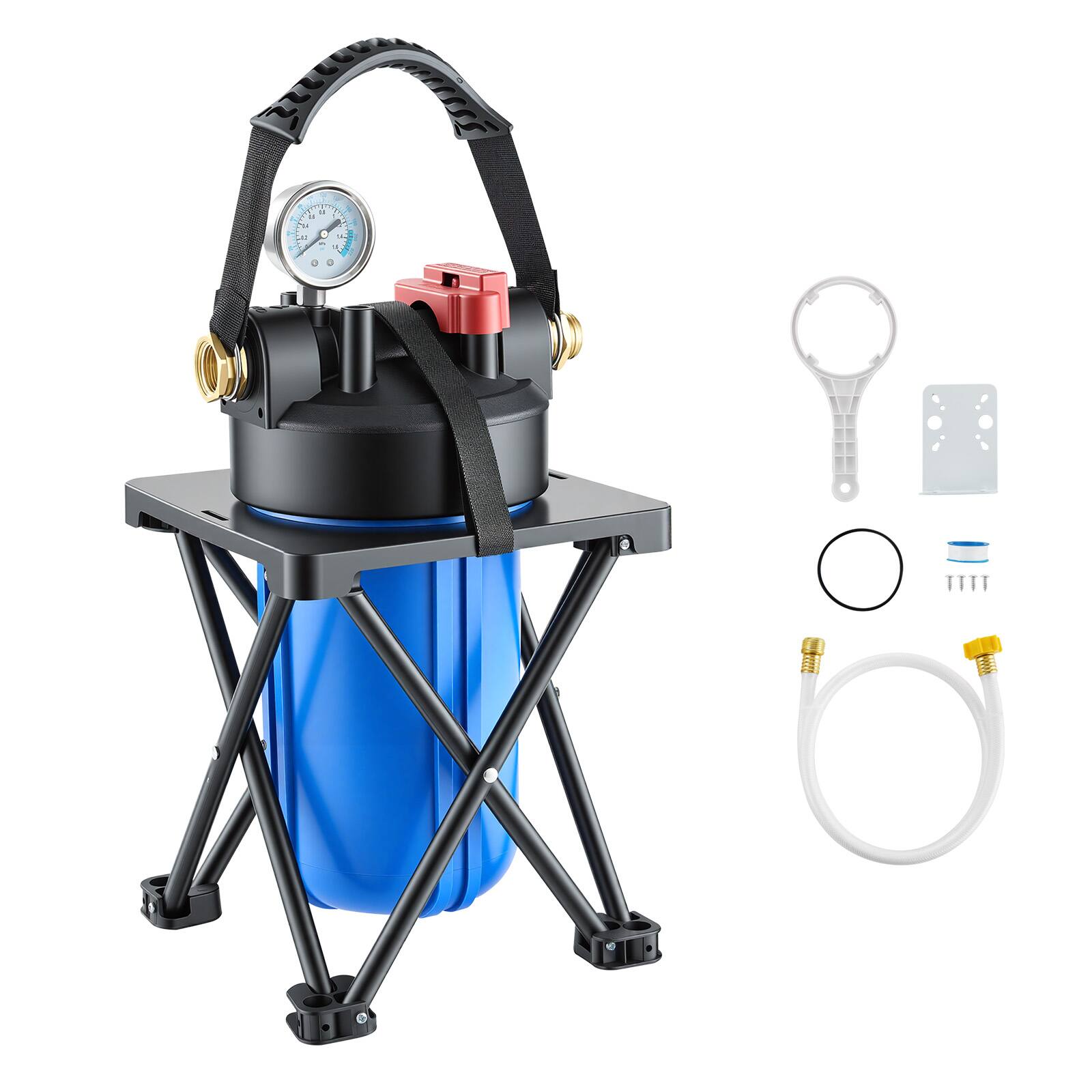 Front. VEVOR - RV Water Filter System, 0.5-Micron Premium RV Water Filtration System Replacement with Cartridge and Mounting Bracket - Blue.