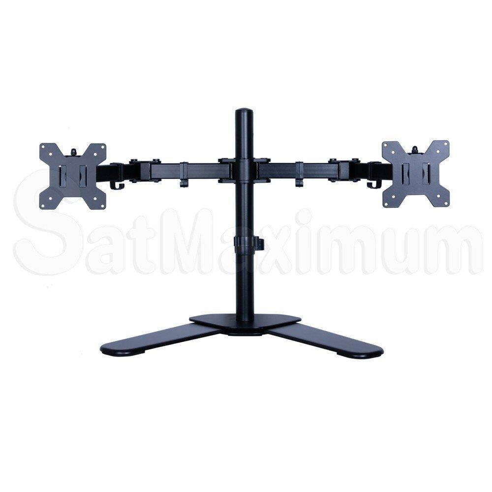 Angle. Cables Direct Online - Dual Desk Monitor Stand for 17"–27" Monitors, Heavy-Duty Freestanding Mount with Tilt & Swivel, VESA Compatible - Black.