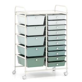 Gymax - 15-Drawer Rolling Storage Cart Mobile Cart w/ Colorful Drawers & Metal Frame Gradient Green - Hot Pink, Green
