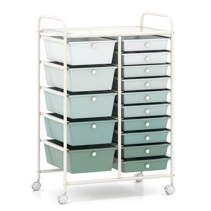 Front. Gymax - Gymax 15-Drawer Rolling Storage Cart Mobile Cart w/ Colorful Drawers & Metal Frame Gradient Green - Hot Pink, Green.