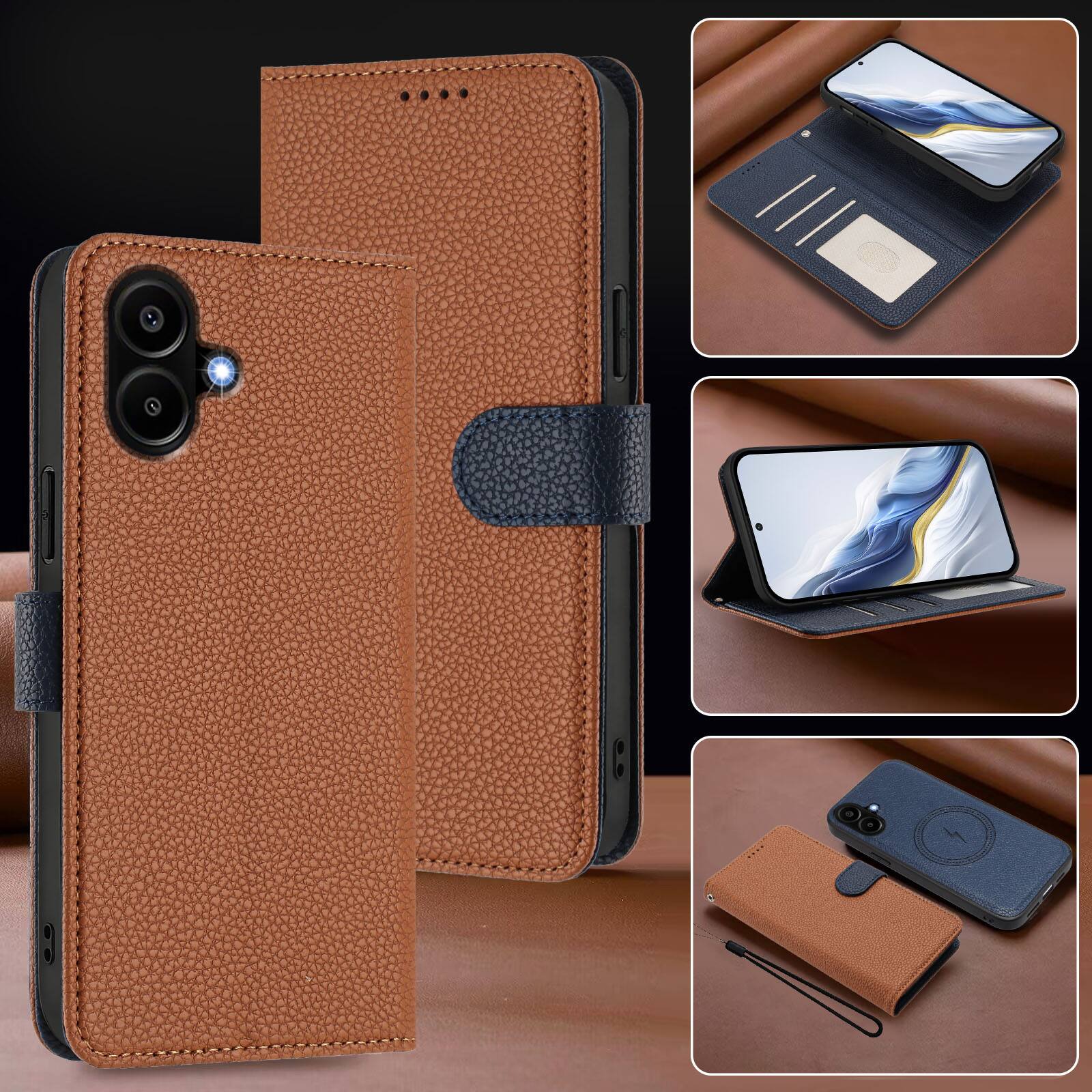 Alt View 3. Dteck - for Samsung Galaxy A07 Magnetic Detachable Wallet Case,2-in-1 Folio Cover with Card Slots Wrist Strap & Kickstand - Brown.