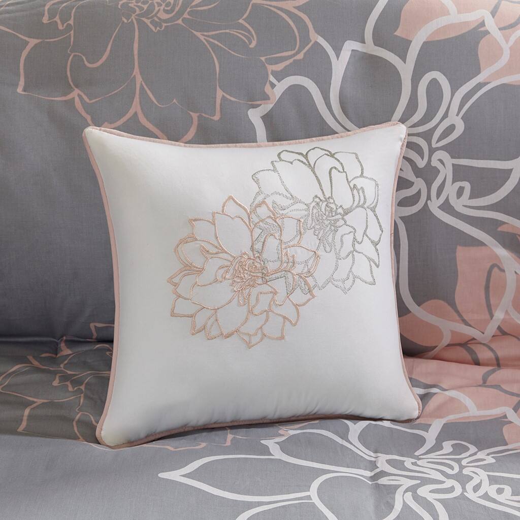 Alt View 3. Gracie Mills - Gracie Mills Glenda 6-Piece Floral Printed Duvet Cover Set - Grey/Peach.