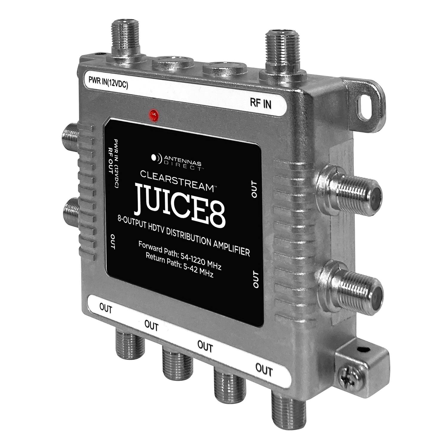 PWR IN (12VDC)  
RF IN  
RF PWR IN  
ANTENNAS OUT (DOA)  
CLEARSTREAM OUT  
8-OUTPUT HDTV DISTRIBUTION OUT  
Forward AMPLIFIER  
Return Path: 5-42 MHz  
Forward Path: 54-1220 MHz