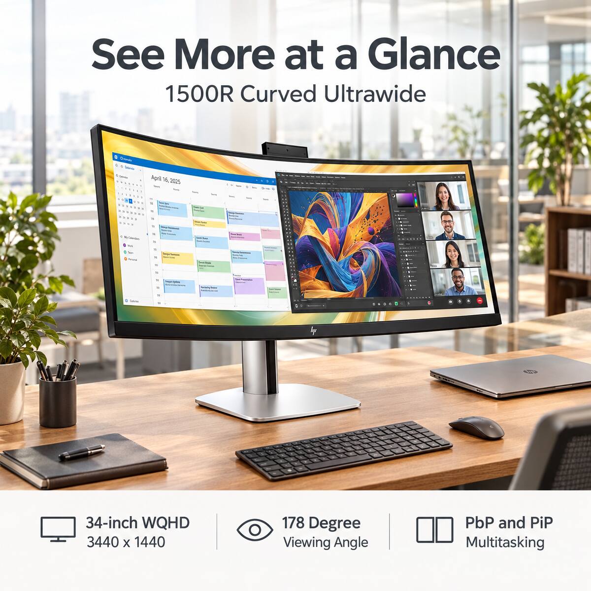 See More at a Glance  
1500R Curved Ultrawide

April 16, 2025

1
1
= at IT =
-
 
boxy
NyTalember Prote Ice heav
3 it 4 1 .
Deys Communium
 Ins -  Dess - - 
  -

it is it
Soy -
Birthing Seice
- -
C 1
a
Calories
%
a
NOTE
34-inch WQHD 3440 x 1440
178 Degree Viewing Angle
PbP and PiP Multitasking