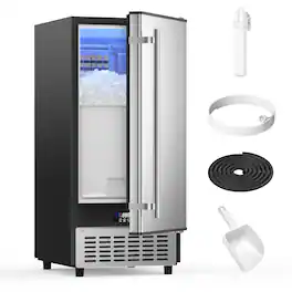 Coolake - 15” W Under Counter Ice Maker 80lbs/day with 40lbs Storage, Auto-cleaning LCD Panel Built-in Outdoor Ice Machine - Silver