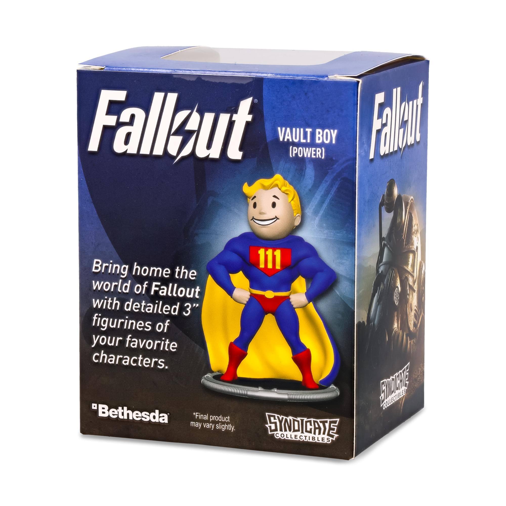Fallsut VAULT (POWER) BOY Falkad Bring home the world of Fallout with detailed 3" figurines of your favorite characters. SMCCAT CLLERTIBAES COUL BIES Bethesda "Final product may vary slightly. SYNDICATE COLLECTIBLES