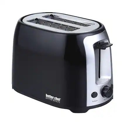 Angle. Better Chef - 2-Slice Extra-Wide-Slot Toaster - Black with stainless steel accents.