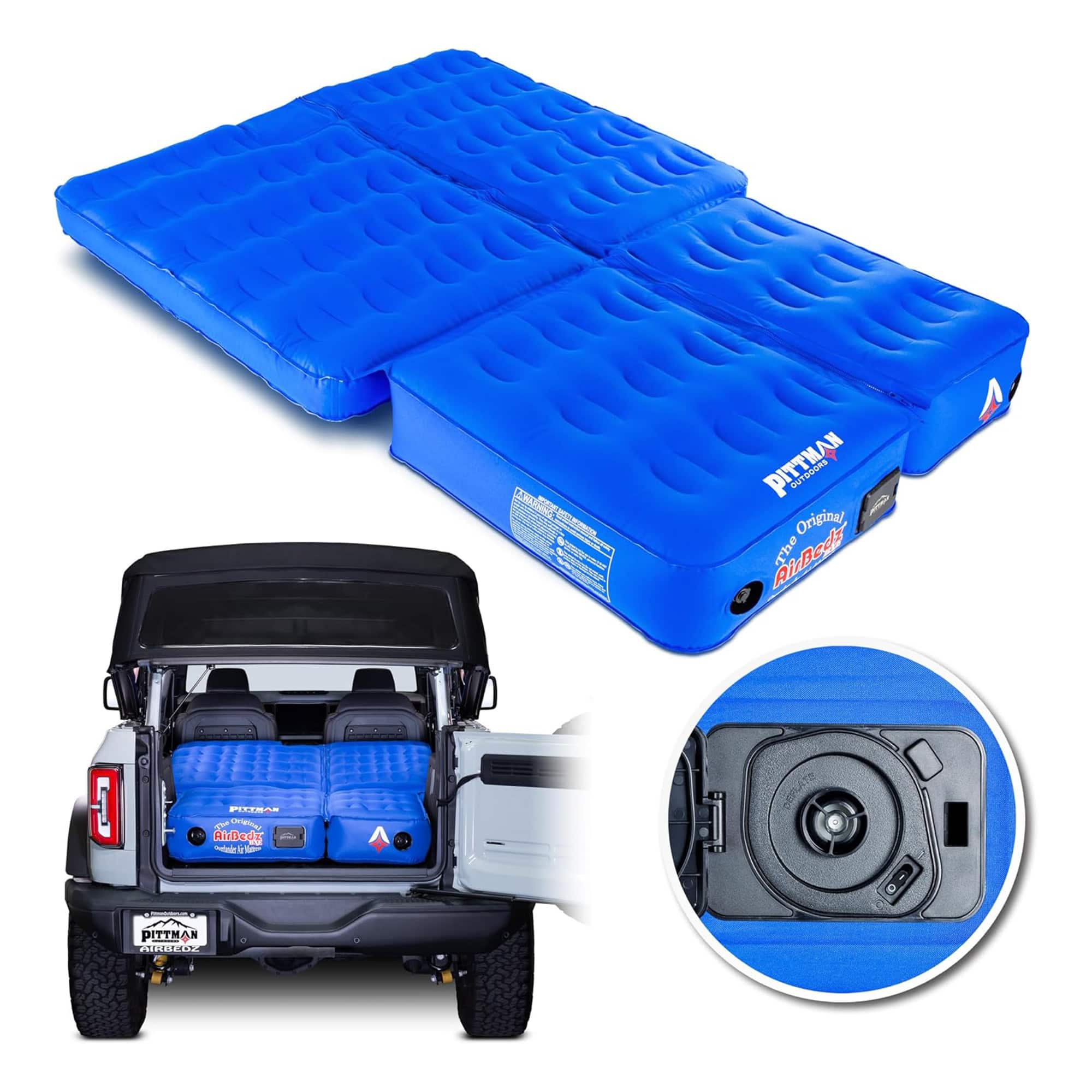 Pittman Outdoors - 2 Piece Air Mattress with Pump, Inflatable Bed for Ford Bronco - Blue