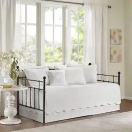 Hivvago - 6-Piece Farmhouse Daybed Cover Bedding Set with Scalloped Edges - White