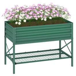 Outsunny - Raised Garden Bed with Galvanized Steel Frame, Storage Shelf and Bed Liner, Elevated Planter Box with Legs - Green