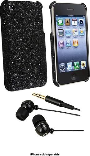 Angle Standard. eForCity - Bundle Slim-Fit Snap-On Case for Apple® iPhone® 3G and 3GS - Glitter Black.
