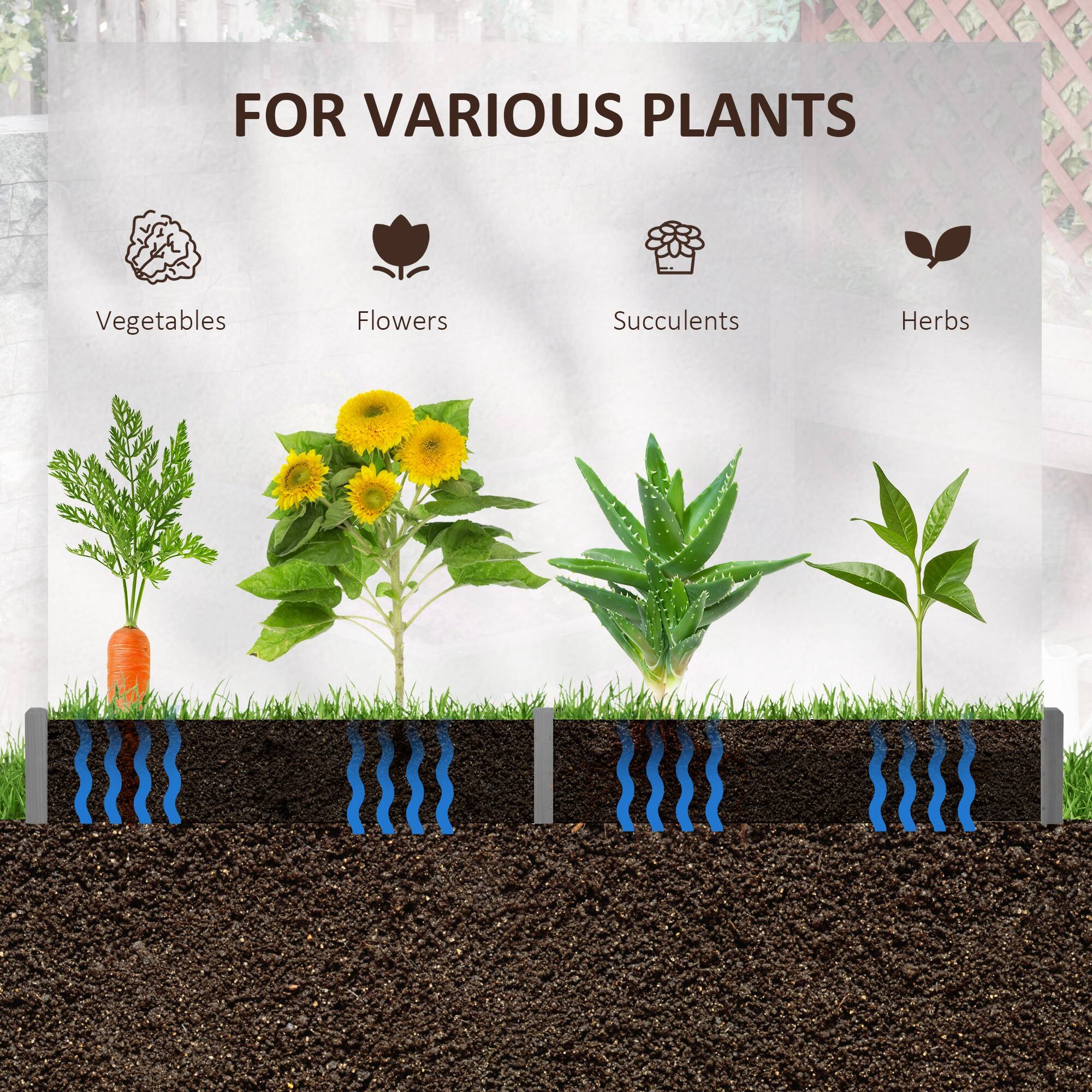 FOR VARIOUS PLANTS

- Vegetables
- Flowers
- Succulents
- Herbs