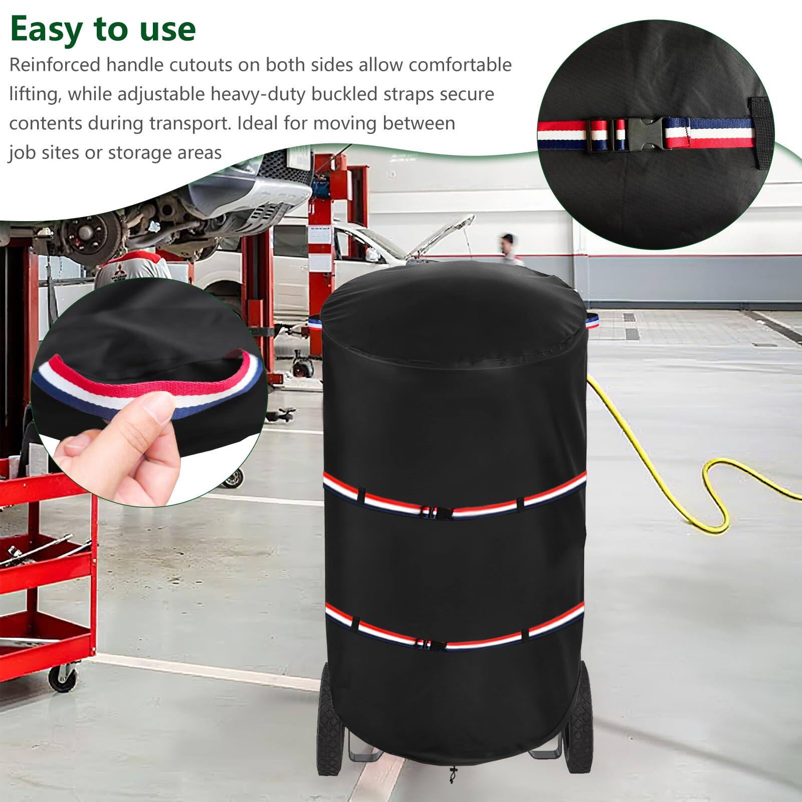 Easy to use

Reinforced handle cutouts on both sides allow comfortable lifting, while adjustable heavy-duty buckled straps secure contents during transport. Ideal for moving between job sites or storage areas.