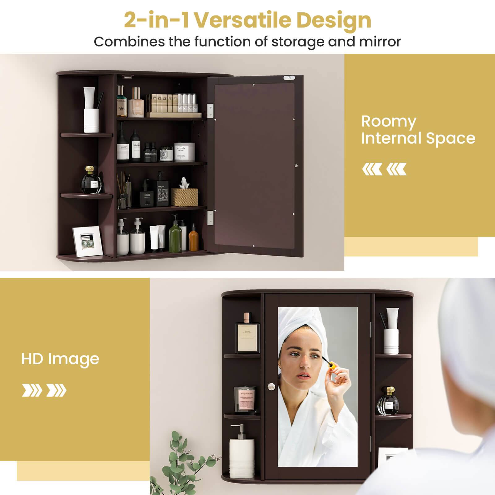 2-in-1 Versatile Design Combines the function of storage and mirror, Roomy Internal Space, HD Image