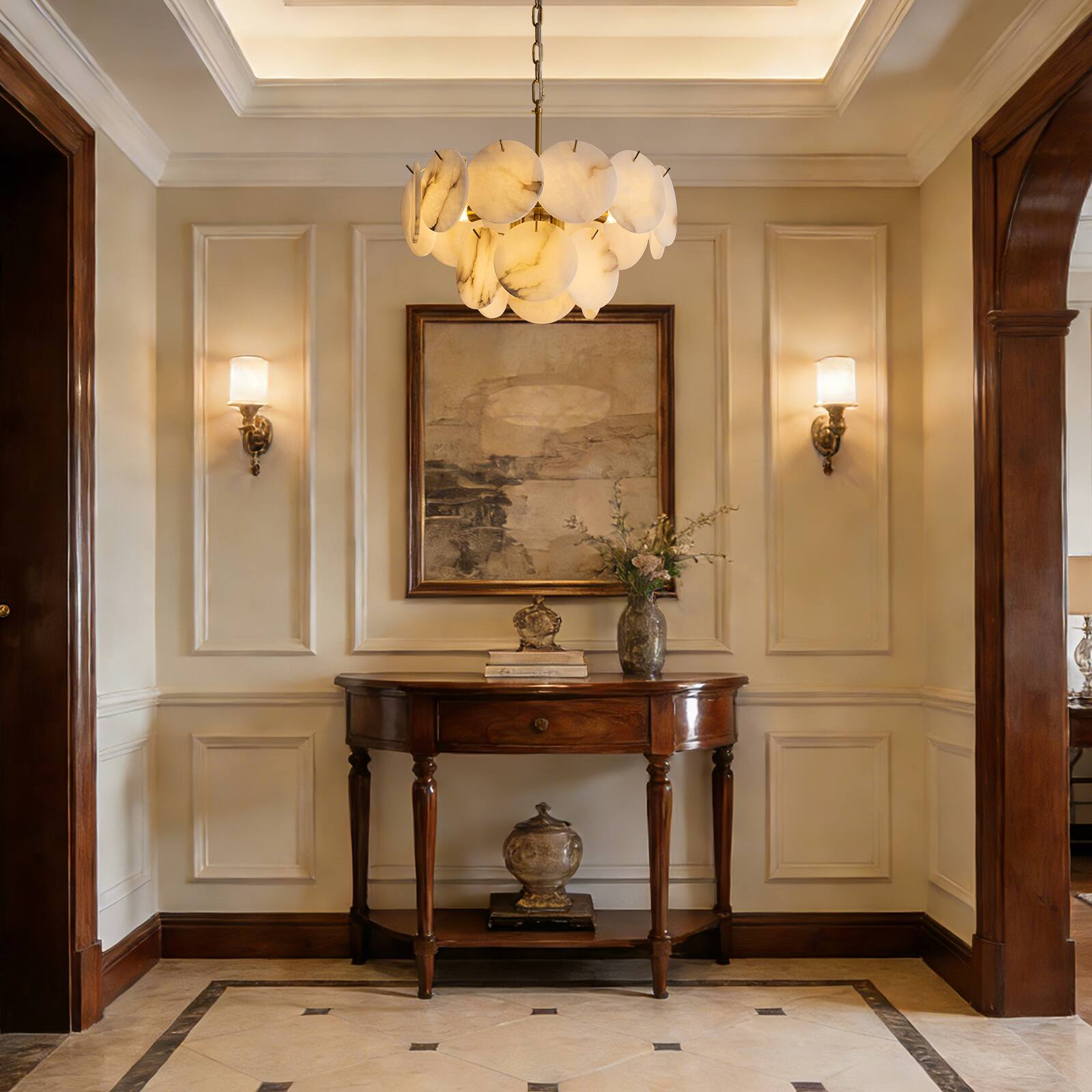 Alt View 4. Siljoy - 19.7-In Gold Alabaster Chandelier, 8-Light E12 Modern Luxury Pendant Light for Dining Room Kitchen Island - Gold.