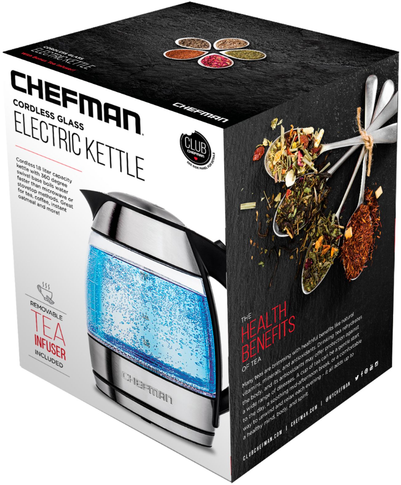 Chefman RJ11-17-TI Glass Kettle - 1100W - 1.8L