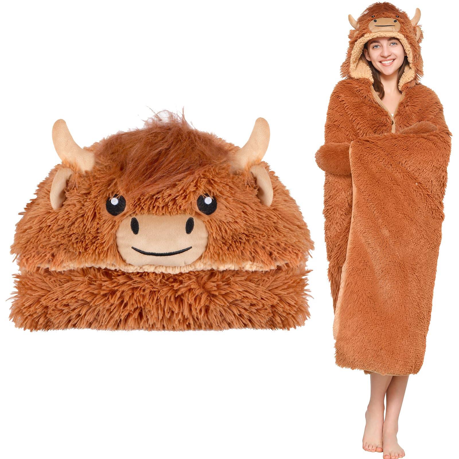 Front. Pacoar Cade - Highland Cow Wearable Blanket Hoodie For Women & Soft Thick Plush Faux Ultra Warmth Cozy Throw Wrap With Giant Hood - Default.