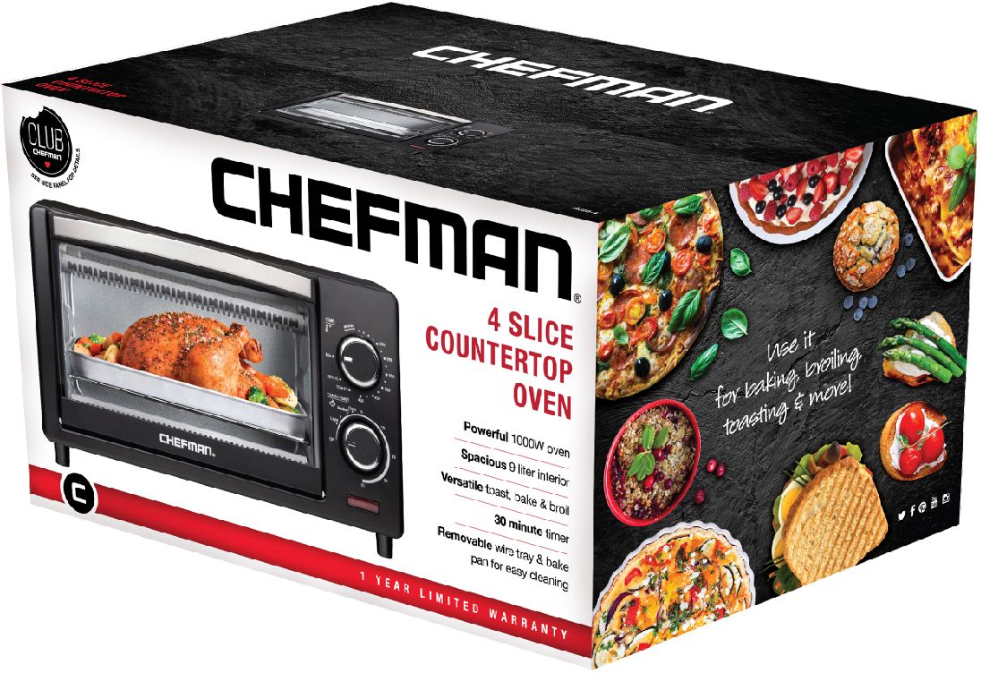 Chefman Toaster Oven, 1800W, 4-Slices of Toast, Black Stainless