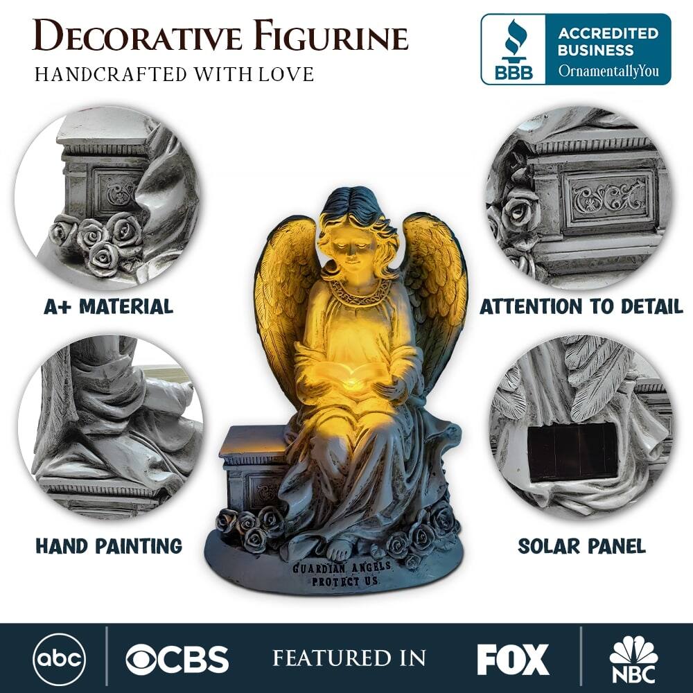 **Decorative Figurine**  
Handcrafted with Love

- A+ Material
- Hand Painting
- Attention to Detail
- Solar Panel

Guardian Angels Protect Us

Accredited Business  
OrnamentallyYou

Featured in  
ABC  
CBS  
FOX  
NBC