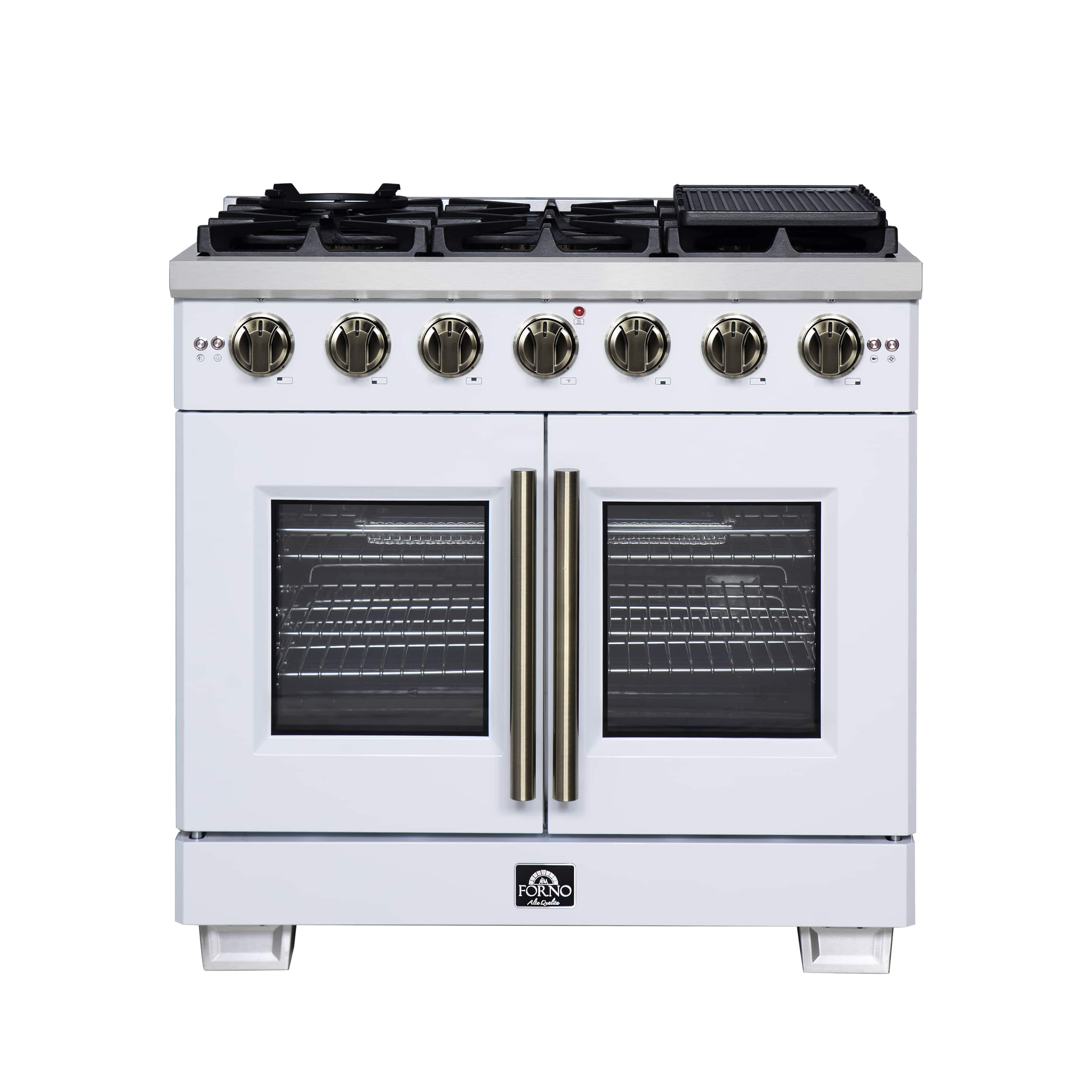 Forno Appliances - Capriasca 5.36 Cu. Ft. Freestanding Gas Convection Range with French Doors and Rotisserie Air Fryer - White