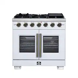 Forno Appliances - Capriasca 5.36 Cu. Ft. Freestanding Gas Convection Range with French Doors and Rotisserie Air Fryer - White