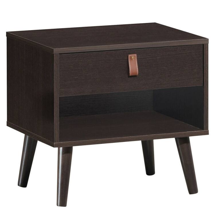 Front. SlickBlue - Bedroom Bedside Table with Storage Drawer and Open Shelf - Espresso.
