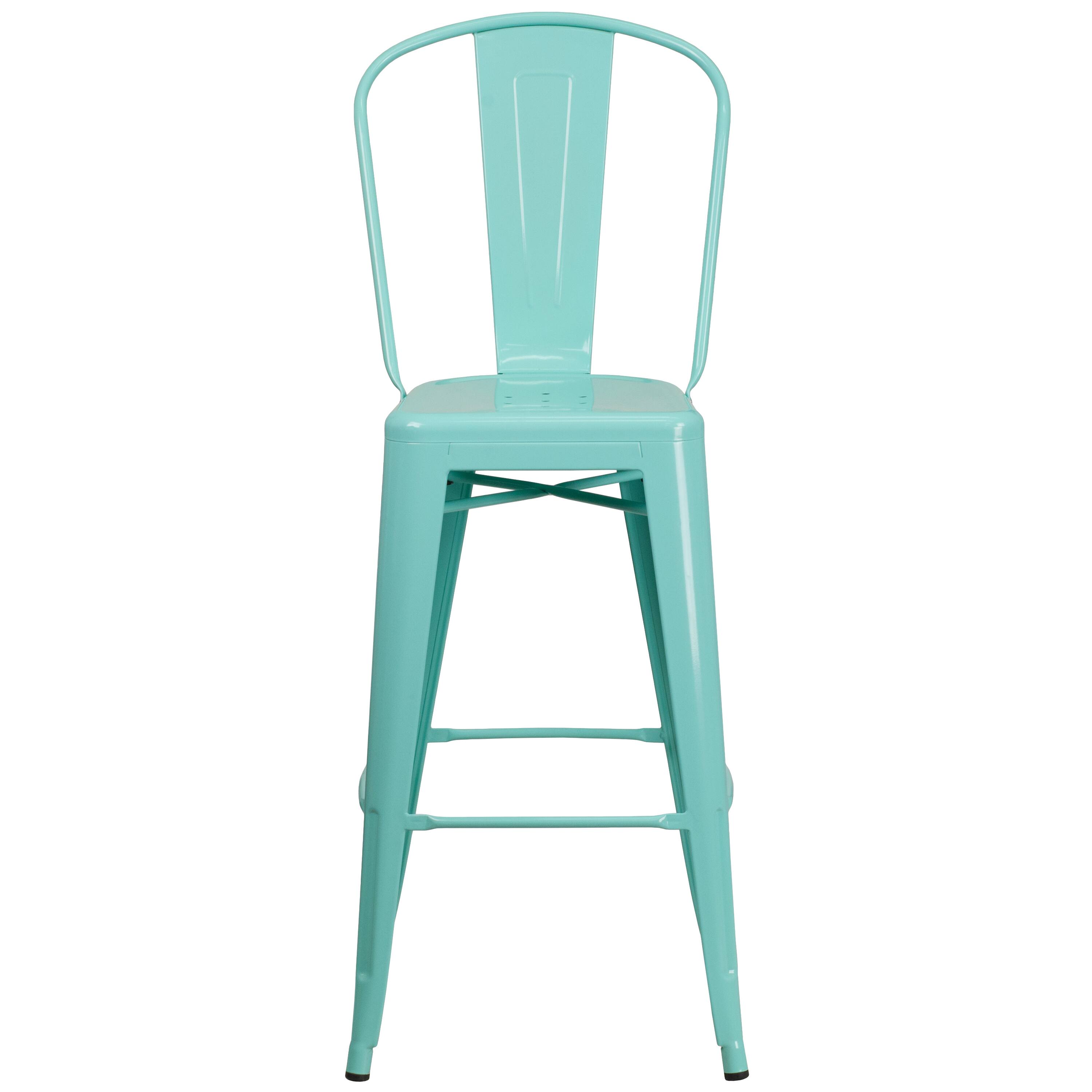 Alt View 7. Emma + Oliver - Commercial Grade 4 Pack 30" High Metal Indoor-Outdoor Barstool with Back - Mint Green.