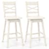 Front. Costway - 2 PCS 24" Counter Height Stool Rubber Wood Swivel Bar Stool with Inclined Backrest Cream - White.