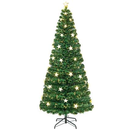 Front. Costway - 7 FT Pre-Lit Artificial Xmas Tree with 280 Branch Tips &40 Warm White Star Lights - Green.